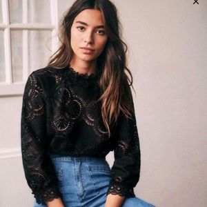 NWT Sezane Black Bacall Blouse (36/S)